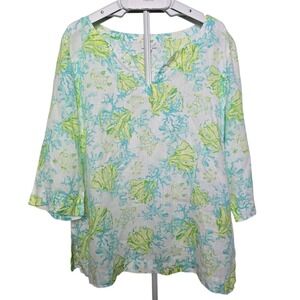 J Jill Love Linen Sea Turtle Print Tunic XL Coastal Grandma Cottage Resort EUC